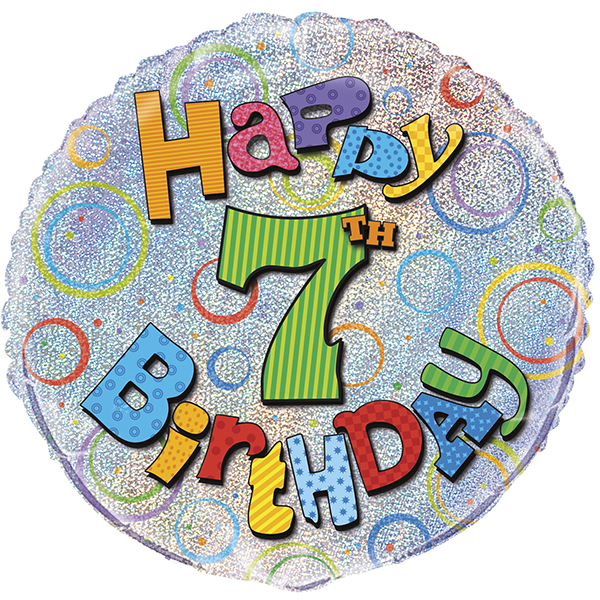18" Happy 7th Birthday Prism Foil Balloons