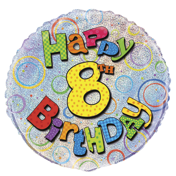 18" Happy 8th Birthday Prism Foil Balloons