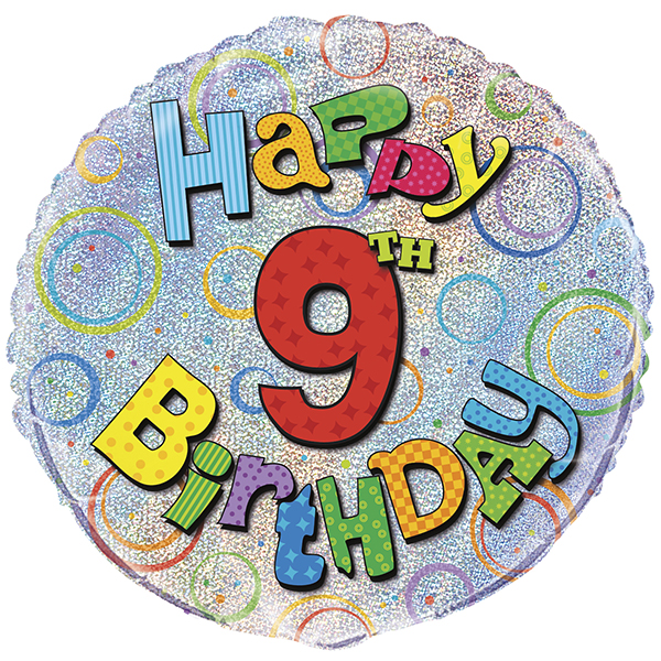 18" Happy 9th Birthday Prism Foil Balloons