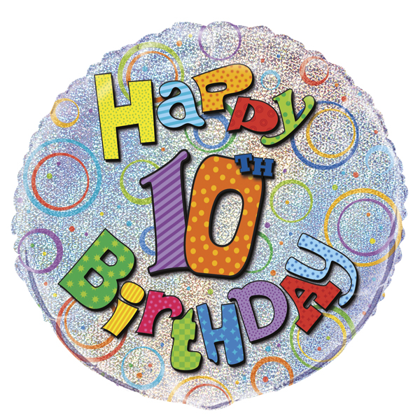 (image for) 18" Happy 10th Birthday Prism Foil Balloons