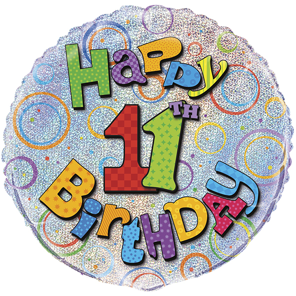 18" Happy 11th Birthday Prism Foil Balloons