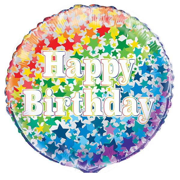 18" Happy Birthday Rainbow Stars Foil Balloons