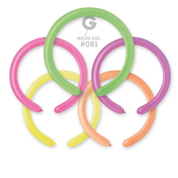 2" Neon Assorted Modelling Latex Balloons 100pk