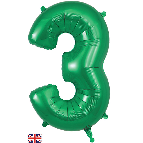 34" Oaktree Green Number 3 Shape Balloons