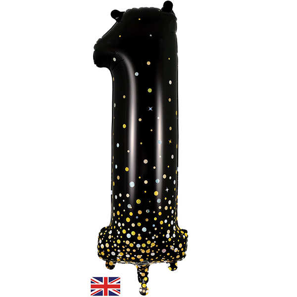 34" Black & Gold Sparkling Fizz Number 1 Shape Balloons