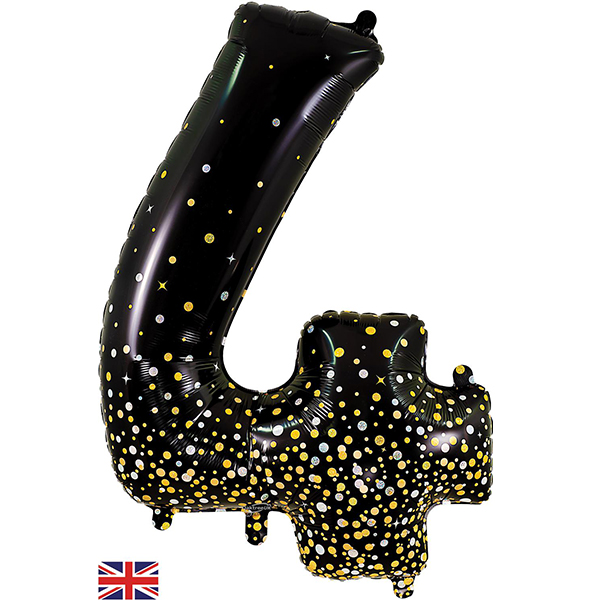 34" Black & Gold Sparkling Fizz Number 4 Shape Balloons