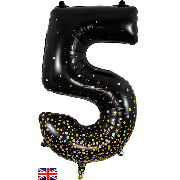 34" Black & Gold Sparkling Fizz Number 5 Shape Balloons