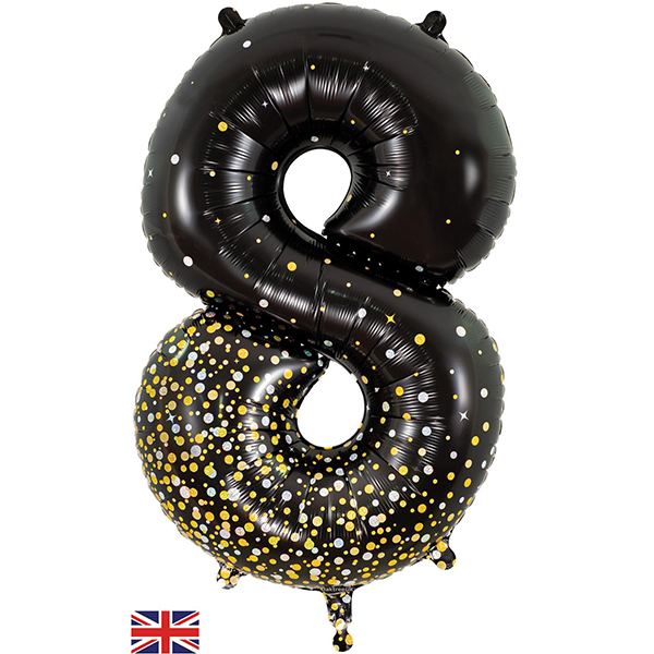 34" Black & Gold Sparkling Fizz Number 8 Shape Balloons