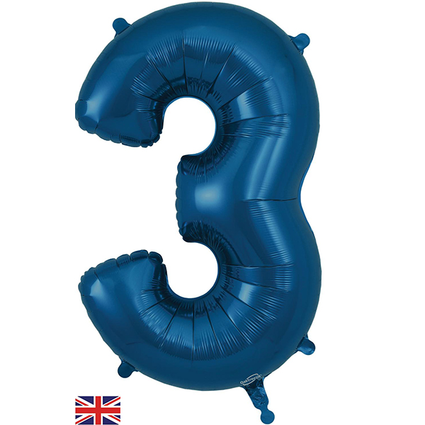 34" Oaktree Navy Number 3 Shape Balloons