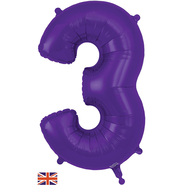 34" Oaktree Purple Number 3 Shape Balloons