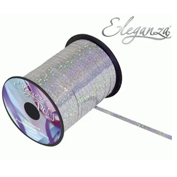 Eleganza Metallic Holographic Silver Curling Ribbons 250 Yards