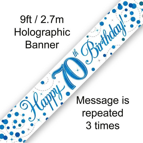 Blue Sparkling Fizz Happy 70th Birthday Banner