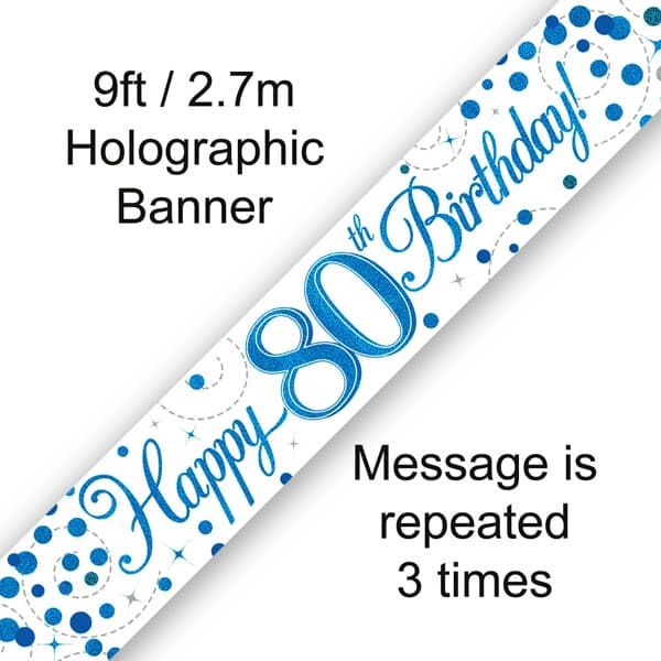 Blue Sparkling Fizz Happy 80th Birthday Banner