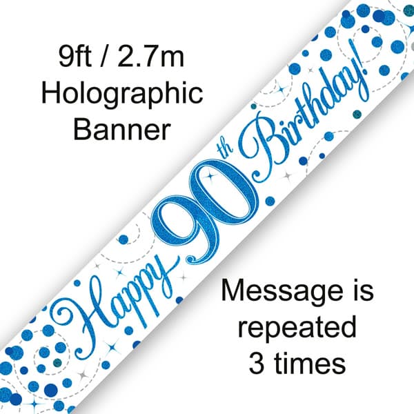 (image for) Blue Sparkling Fizz Happy 90th Birthday Banner