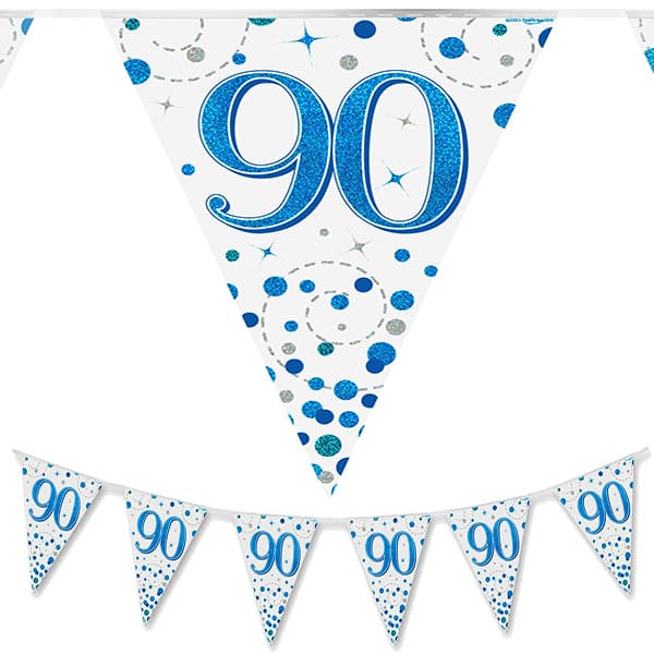 Happy 90th Birthday Blue Sparkling Fizz Party Bunting