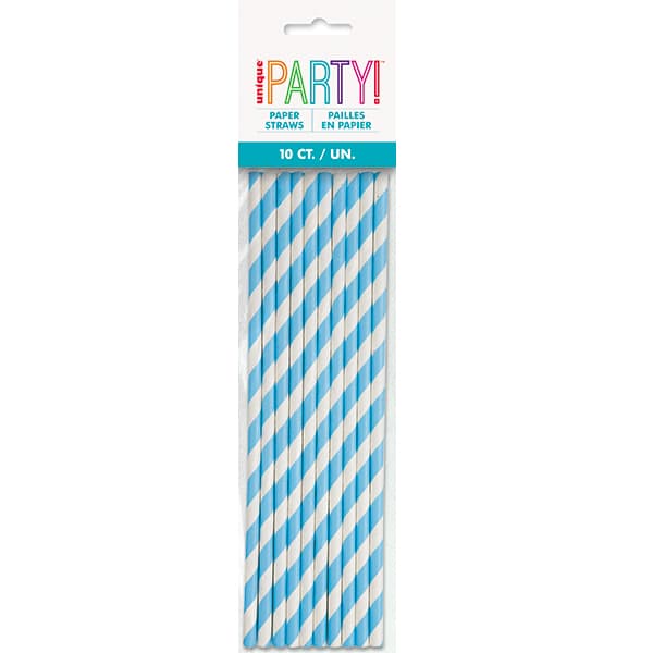 Powder Blue Stripe Paper Straws 10pk