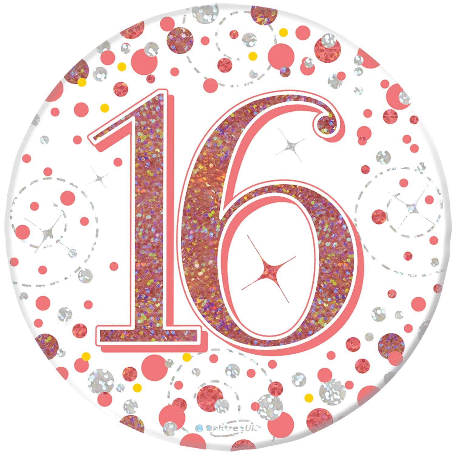 16th Birthday Sparkling Fizz Rose Gold Holographic Badge