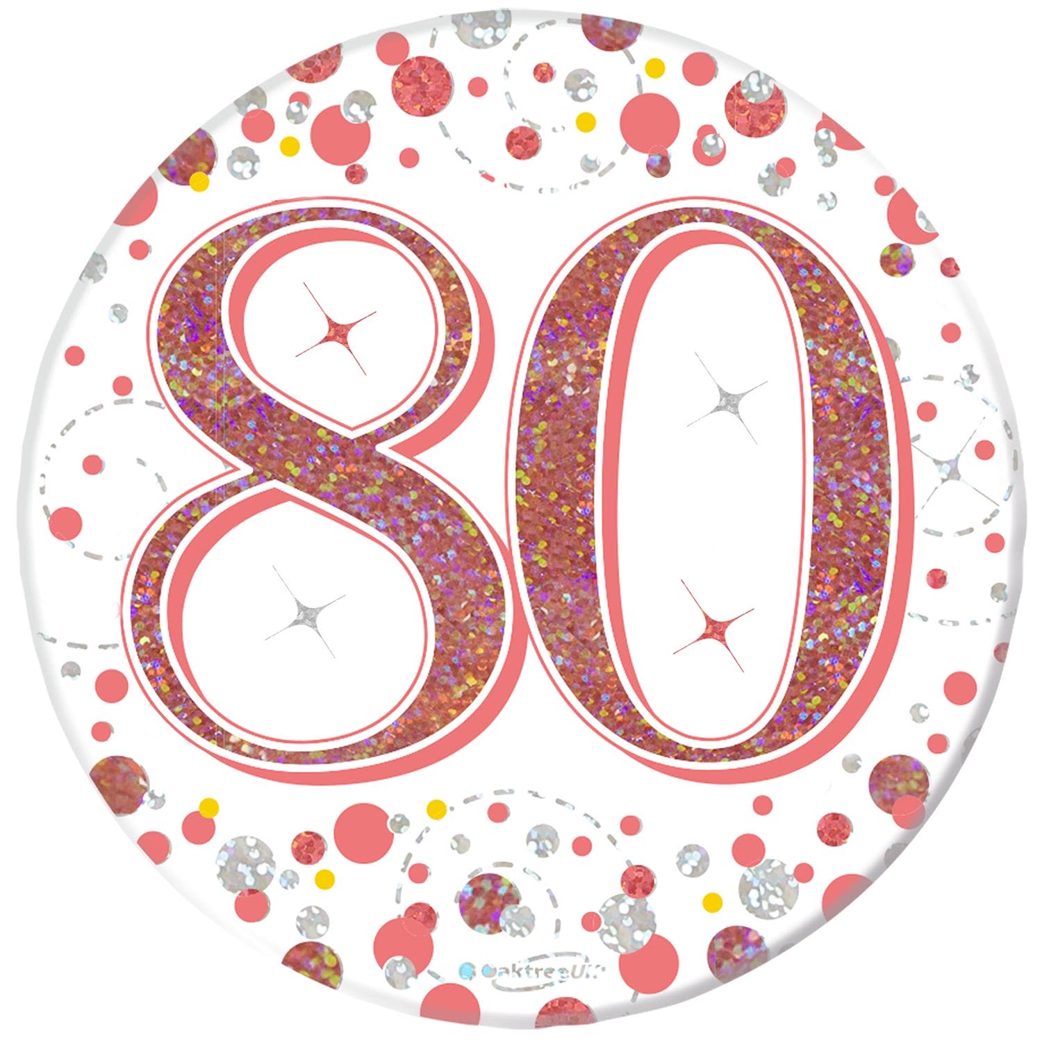 80th Birthday Sparkling Fizz Rose Gold Holographic Badge