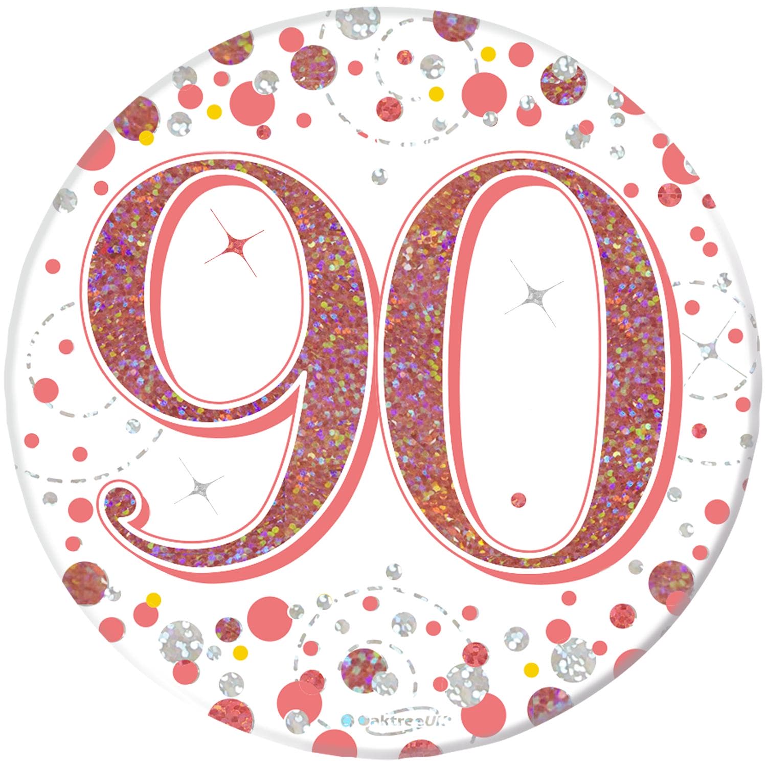 90th Birthday Sparkling Fizz Rose Gold Holographic Badge