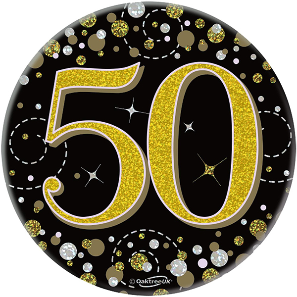 (image for) 50th Birthday Sparkling Fizz Black & Gold Holographic Badge