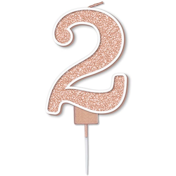 Sparkling Fizz Rose Gold Number 2 Glitter Candle Pick