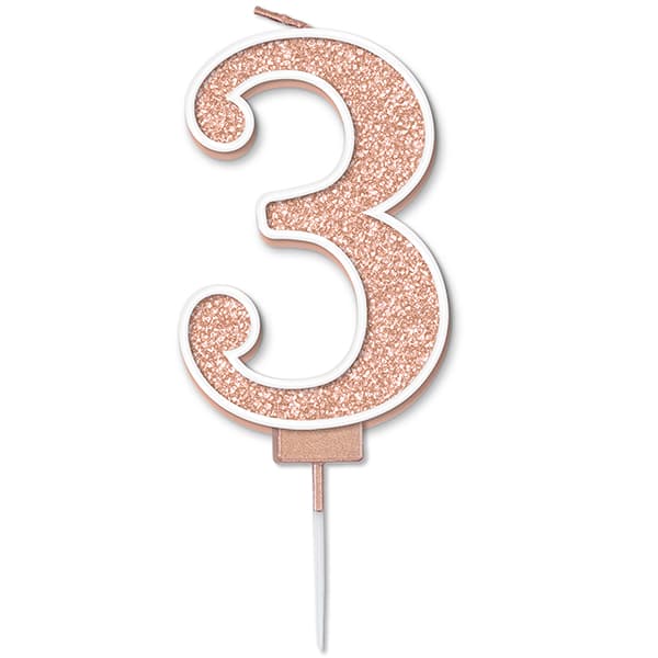 Sparkling Fizz Rose Gold Number 3 Glitter Candle Pick