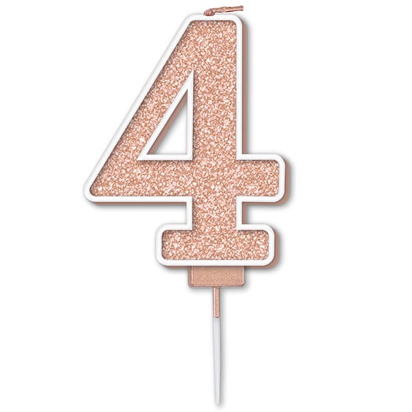 Sparkling Fizz Rose Gold Number 4 Glitter Candle Pick