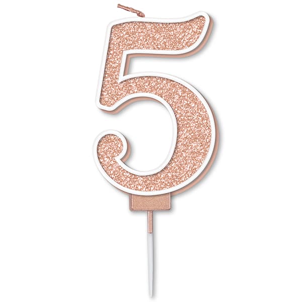 Sparkling Fizz Rose Gold Number 5 Glitter Candle Pick