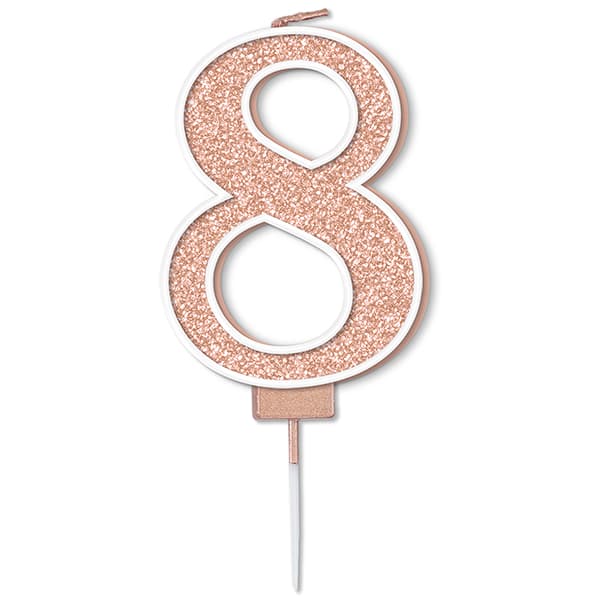 Sparkling Fizz Rose Gold Number 8 Glitter Candle Pick