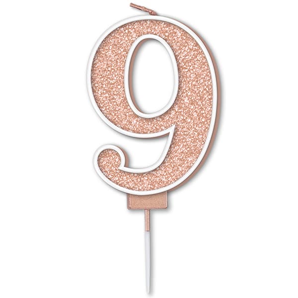 Sparkling Fizz Rose Gold Number 9 Glitter Candle Pick