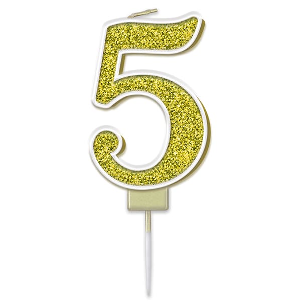 Gold Sparkling Fizz Number 5 Candle Pick