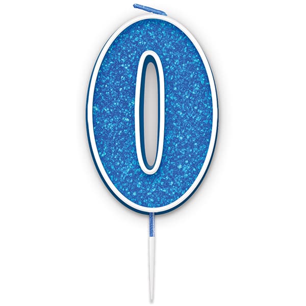 (image for) Blue & Silver Glitter Number 0 Candle Pick