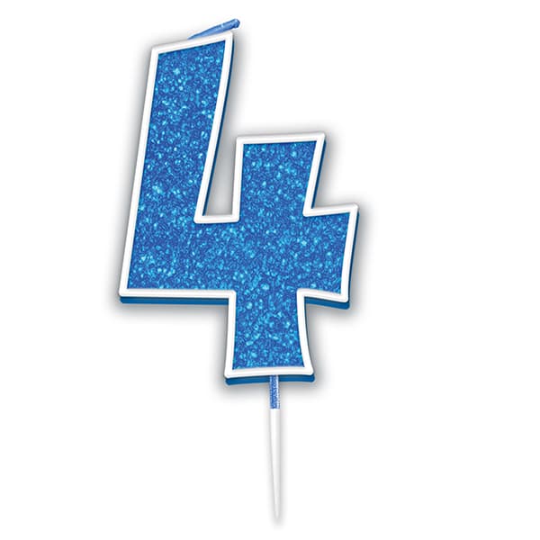 Blue & Silver Glitter Number 4 Candle Pick