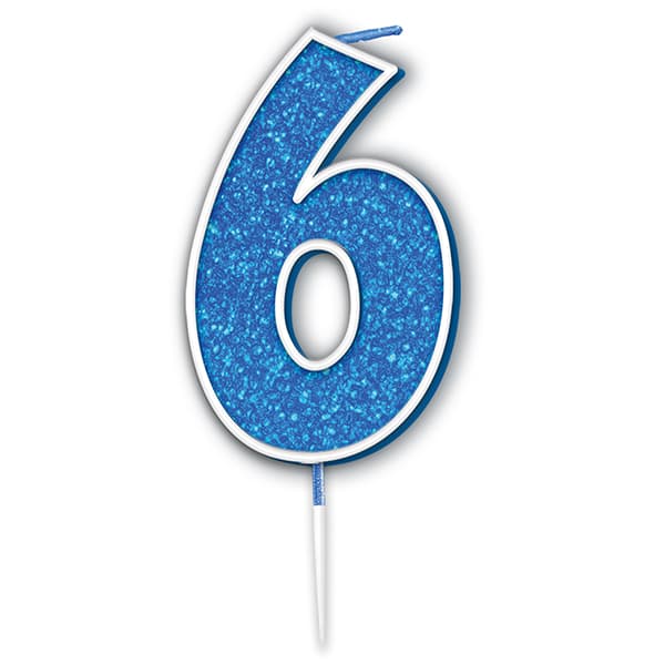 Blue & Silver Glitter Number 6 Candle Pick