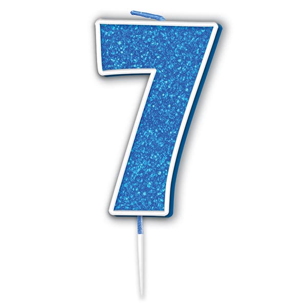 Blue & Silver Glitter Number 7 Candle Pick