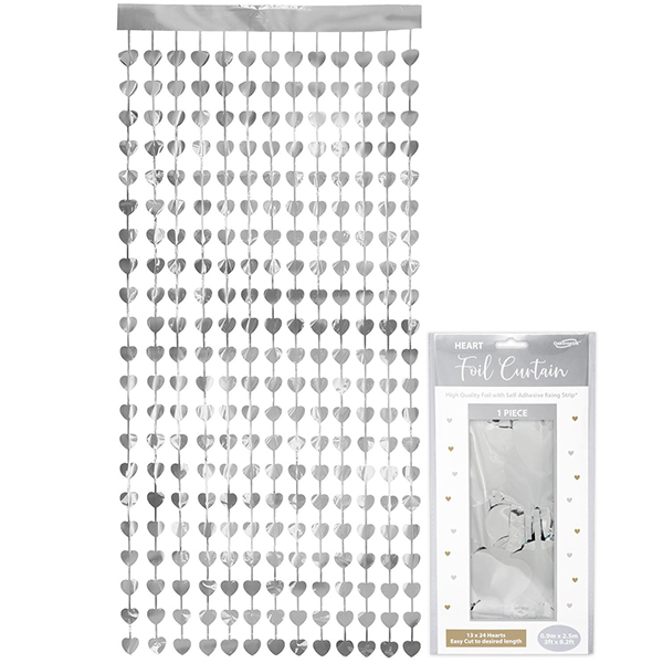 Metallic Silver Heart Foil Door Curtains