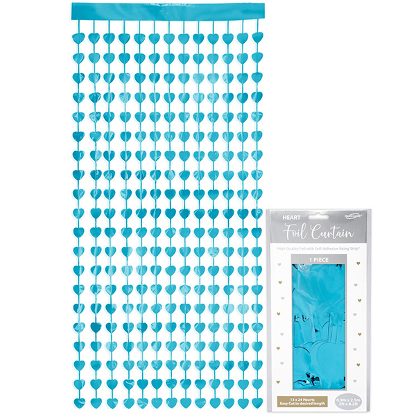 Metallic Light Blue Heart Foil Door Curtains