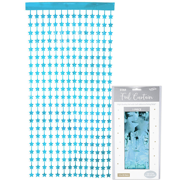 Metallic Light Blue Star Foil Door Curtains