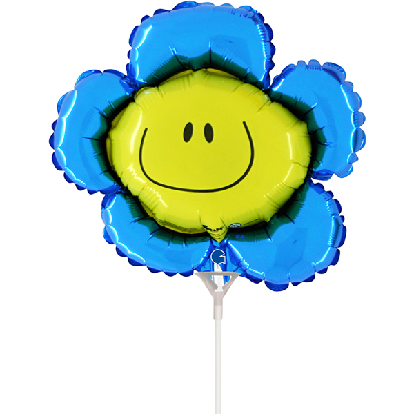 14" Blue Smiley Flower Air Fill Foil Balloons