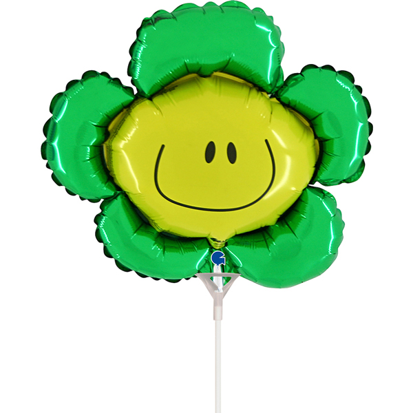 14" Green Smiley Flower Air Fill Foil Balloons