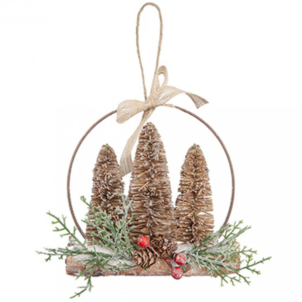 (image for) 16cm Triple Tree Wreath Flocked Hanging Decoration