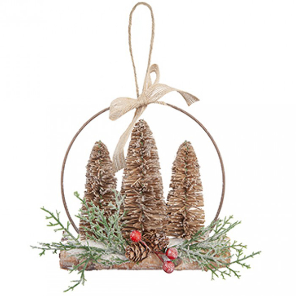 (image for) 16cm Triple Tree Wreath Gold Flocked Hanging Decoration