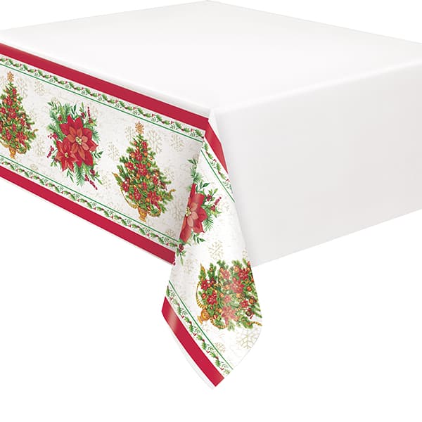Festive Poinsettia Christmas Plastic Tablecover