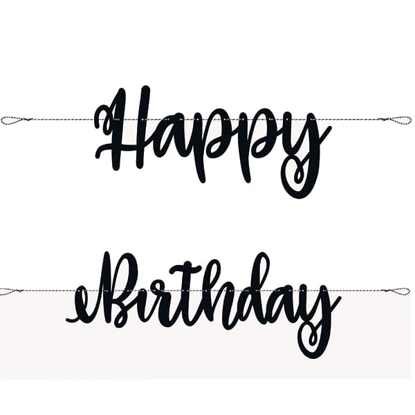 Black Happy Birthday Script Banner