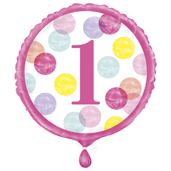 (image for) 18" Pink Dots 1st Birthday Foil Balloons