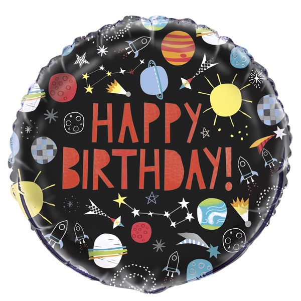 (image for) 18" Outer Space Happy Birthday Foil Balloons
