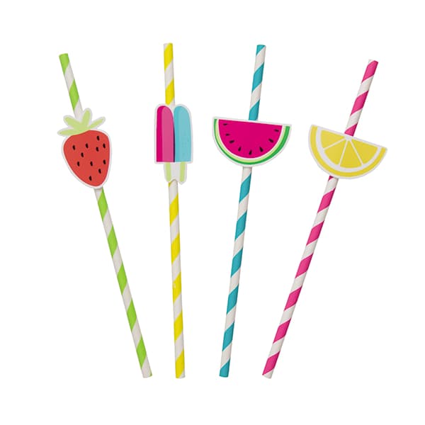 Fruit Decal Stripe Paper Straws 8pk