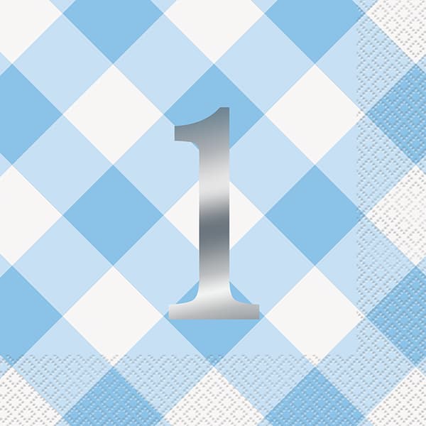 1st Birthday Blue Gingham Lunch Napkins 16pk