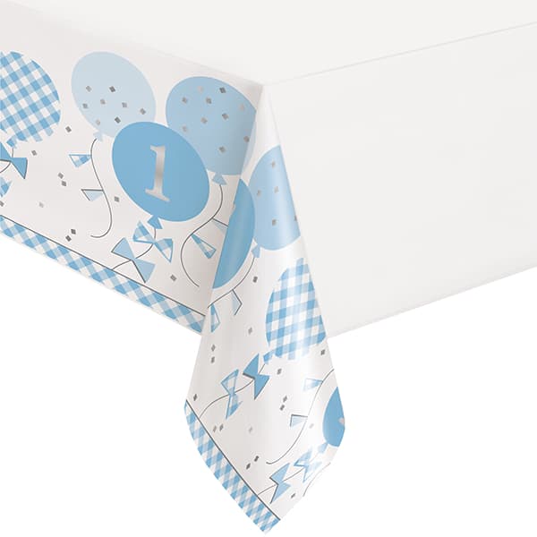 1st Birthday Blue Gingham Plastic Tablecover