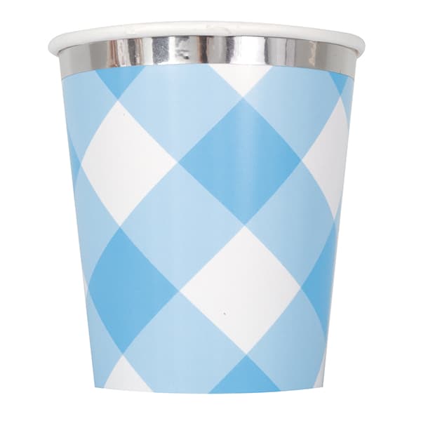 1st Birthday Blue Gingham Paper Cups 8pk